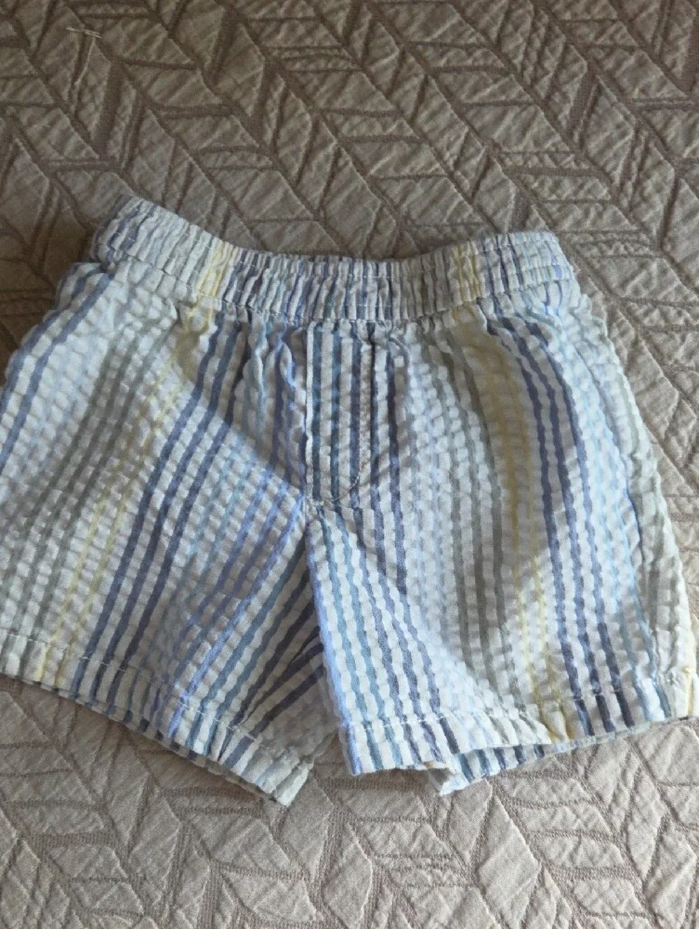 Light Blue Polo with Striped Seersucker Shorts